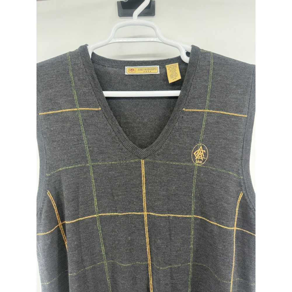 JOEY RODOLFO Plaid V Neck Merino Wool Blend‎ Vest L Chicago Athletic Association